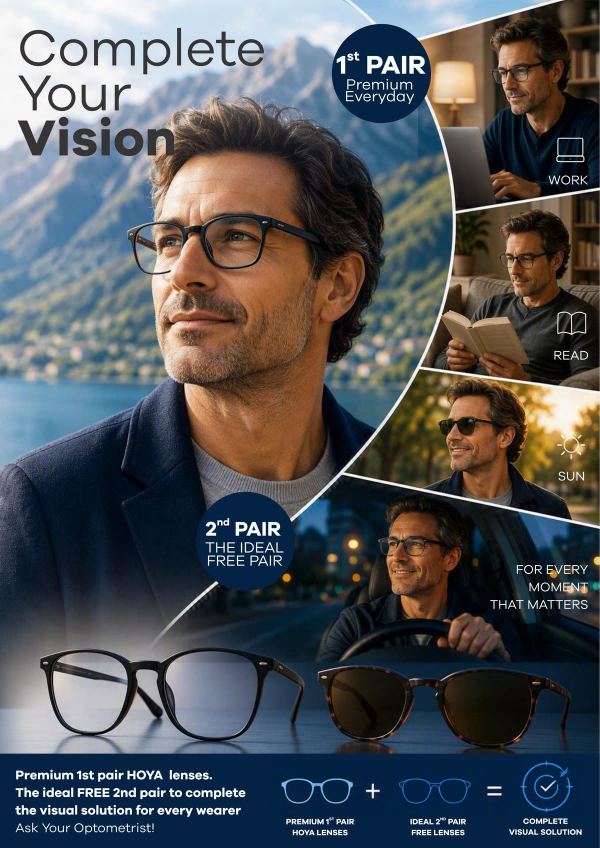 Complete Your Vision poster: lenses for work, reading, sun and driving